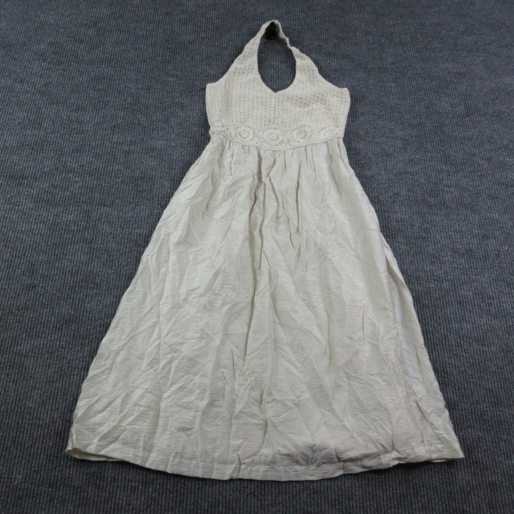 LOFT Dress Womens 6P Off-White Halter Crochet Maxi Sundress Cotton Blend NWT